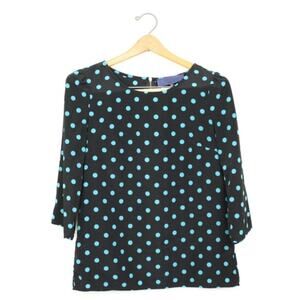 Francesca's Collections Blouse Women's Size Small Black and Teal Polka Dot